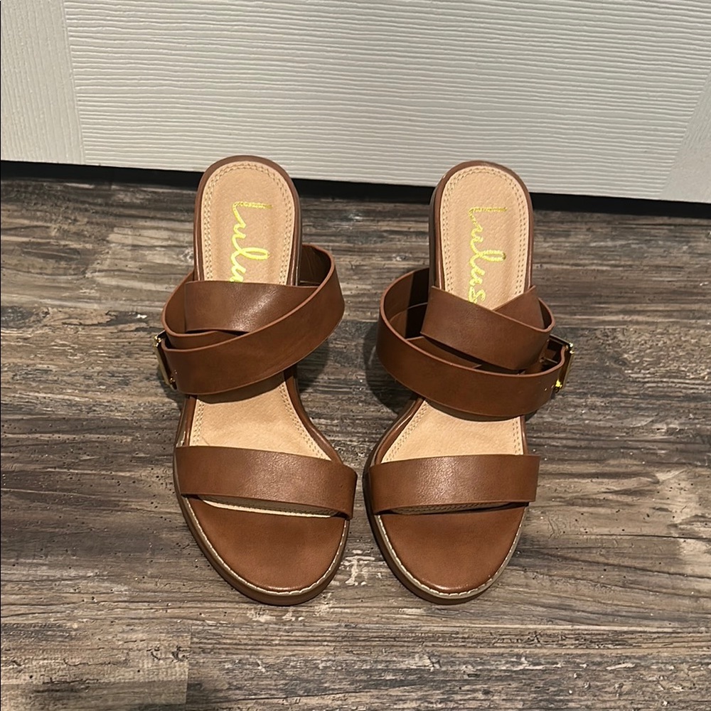 Lulu's Brown Leather Slide Sandals